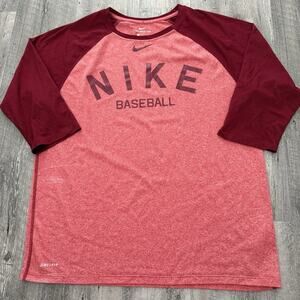 The Nike Tee Dri-Fit 3/4 Sleeve Mens Large Wine Baseball Swoosh T-Shirt